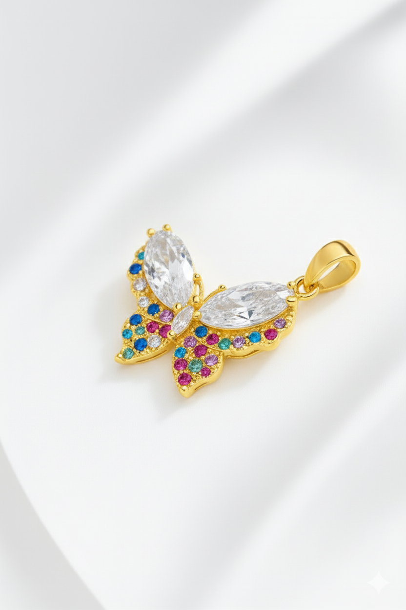 Schmetterling Anhänger – 14K vergoldet mit bunten Zirkonia-Steinen