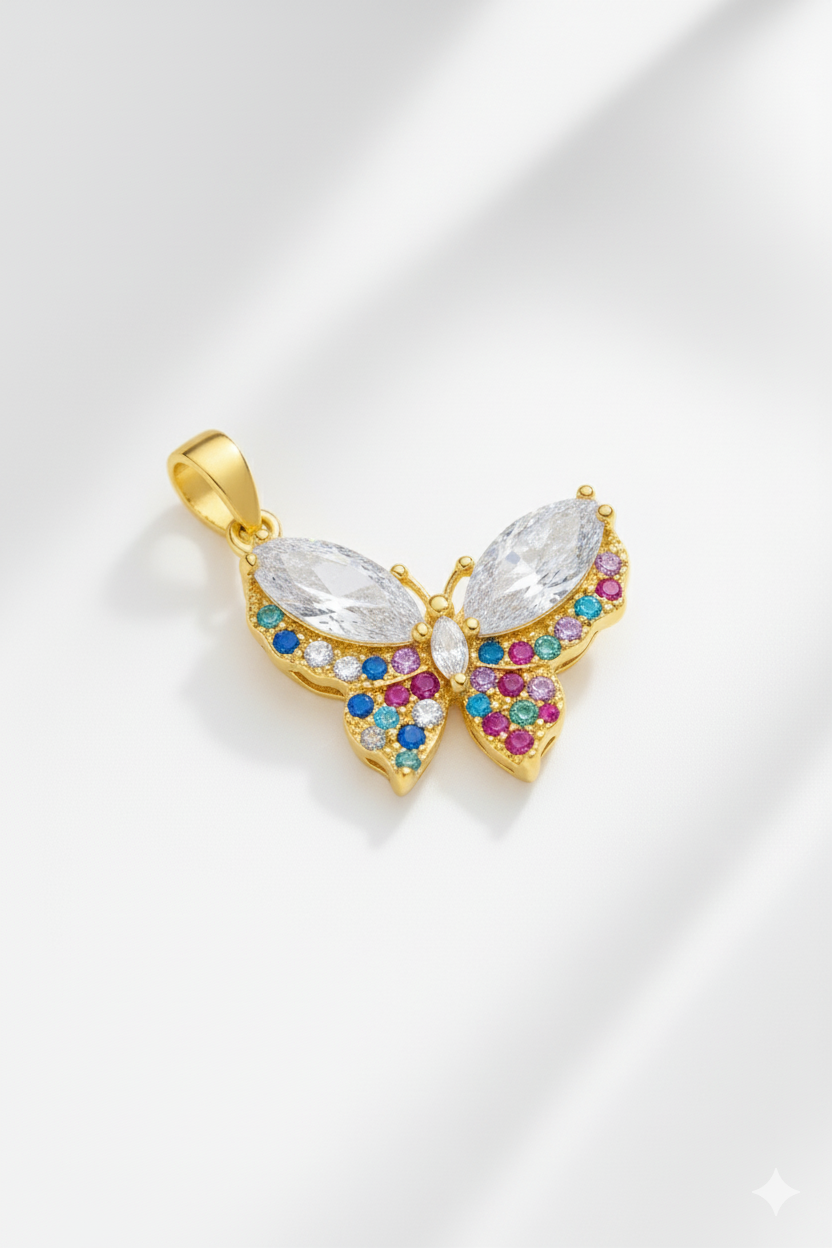 Schmetterling Anhänger – 14K vergoldet mit bunten Zirkonia-Steinen